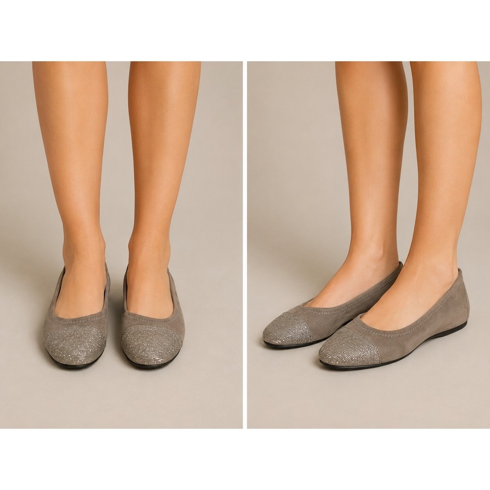 Aerosoles Women's Taupe Ballet Flats Glitter Cap Toe Comfort Shoes Size 10